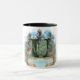 水彩鹿モノグラムパーソナライズされた文字U マグカップ