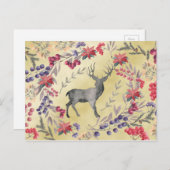 水彩鹿冬の実金ゴールド ポストカード (正面/裏面)