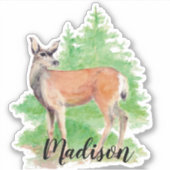 水彩鹿動物名前をカスタムする シール (正面)