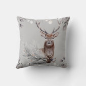 水彩鹿絵を描バック冬のシーン自然 クッション (裏面)