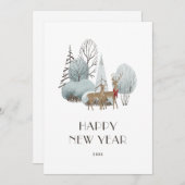 水彩鹿雪の冬のシーン年賀状 シーズンカード (正面/裏面)