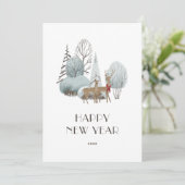 水彩鹿雪の冬のシーン年賀状 シーズンカード (スタンド正面)