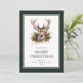 水彩鹿雪の緑メリークリスマス シーズンカード (スタンド正面)