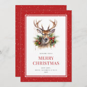水彩鹿雪赤メリークリスマス シーズンカード (正面/裏面)