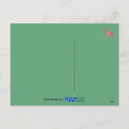 水彩鹿、ピンクのオレンジ色の緑メリークリスマス シーズンポストカード (裏面)