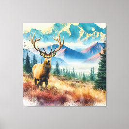 水彩鹿(〔雄ジカの〕枝角付) キャンバスプリント