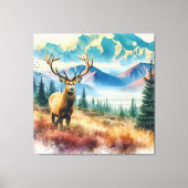 水彩鹿(〔雄ジカの〕枝角付) キャンバスプリント (正面)