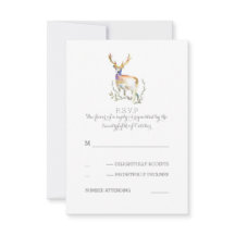 水彩鹿〔雄ジカの〕枝角結婚式RSVPカード
