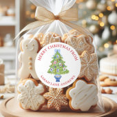 水彩麻雀クリスマスツリーギフト ラウンドシール