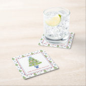 水彩麻雀クリスマスツリーパーティー スクエアペーパーコースター (インサイチュ)