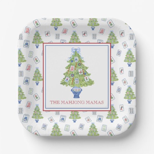 水彩麻雀クリスマスツリーパーティー ペーパープレート (正面)