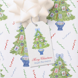 水彩麻雀クリスマスツリー ギフトタグ