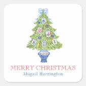 水彩麻雀クリスマスツリー スクエアシール (正面)