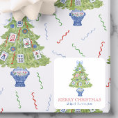 水彩麻雀クリスマスツリー スクエアシール