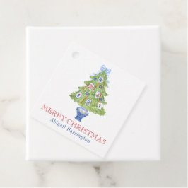 水彩麻雀クリスマスツリー フェイバータグ