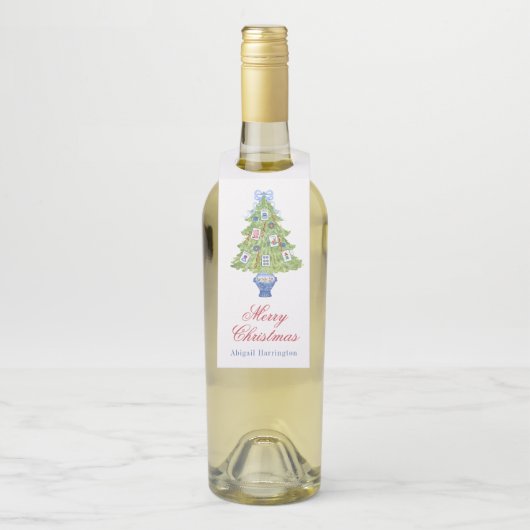 水彩麻雀クリスマスツリー ボトルネックタグ (ボトル)