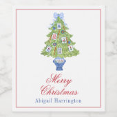 水彩麻雀クリスマスツリー ワインラベル (シングルラベル)