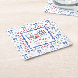 水彩麻雀タイル&弓パーティー スクエアペーパーコースター