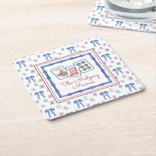 水彩麻雀タイル&弓パーティー スクエアペーパーコースター (アングル)