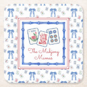 水彩麻雀タイル&弓パーティー スクエアペーパーコースター (正面)