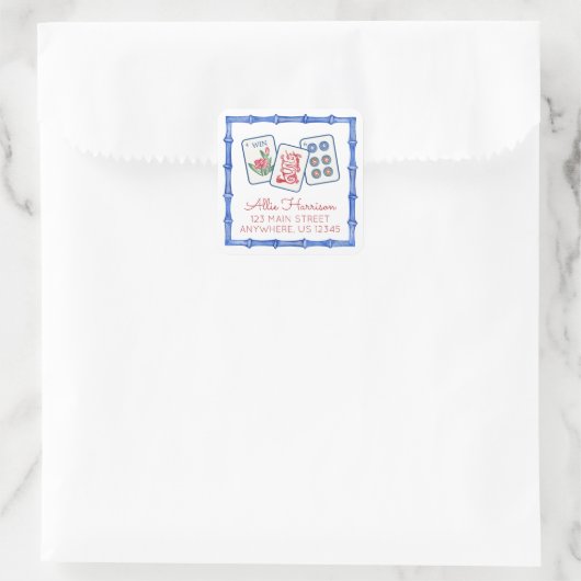 水彩麻雀タイル&弓囲い スクエアシール (バッグ)