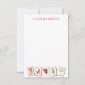 水彩麻雀 赤と緑のクリスマスタイル ノートカード (正面)