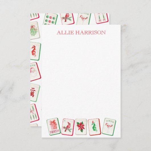 水彩麻雀 赤と緑のクリスマスタイル ノートカード (正面/裏面)