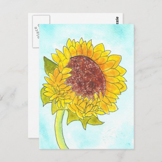水彩黄かわいらしひまわり ポストカード (正面/裏面)