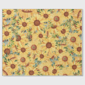 水彩黄ひまわりと葉  ラッピングペーパー (フラット)