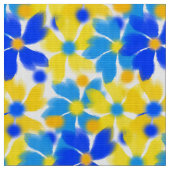 水彩黄モダン色と青の花織物 ファブリック (クローズアップ)