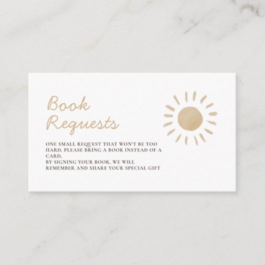 水彩黄日の赤ちゃんシャワー予約リクエスト エンクロージャーカード (正面)