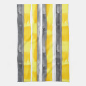 水彩黄灰色ストライプの白 キッチンタオル (縦)
