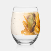水彩黄独身のローズ ステムなしワイングラス (正面)