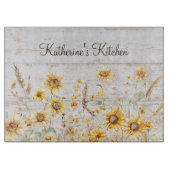 水彩黄素朴ひまわり庭木 カッティングボード (正面)