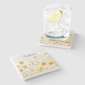 水彩黄素朴ひまわり庭木 ストーンコースター (横)