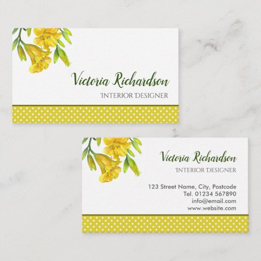 水彩黄絵画ユリ 名刺 (正面/裏面)