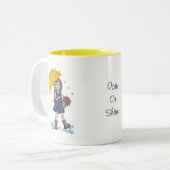 水彩黄色い傘を持つ少女 ツートーンマグカップ (正面左)