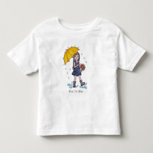 水彩黄色い傘を持つ少女 トドラーTシャツ