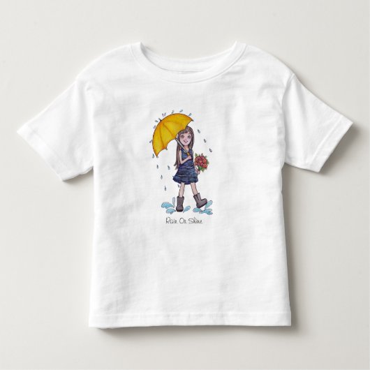 水彩黄色い傘を持つ少女 トドラーTシャツ (正面)