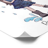 水彩黄色い傘を持つ少女 ポスター (角)