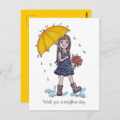 水彩黄色い傘を持つ少女 ポストカード (正面/裏面)