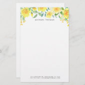 水彩黄色い夏の花パーソナライズされた 便箋 (正面/裏面)