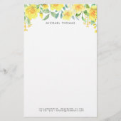 水彩黄色い夏の花パーソナライズされた 便箋 (正面)