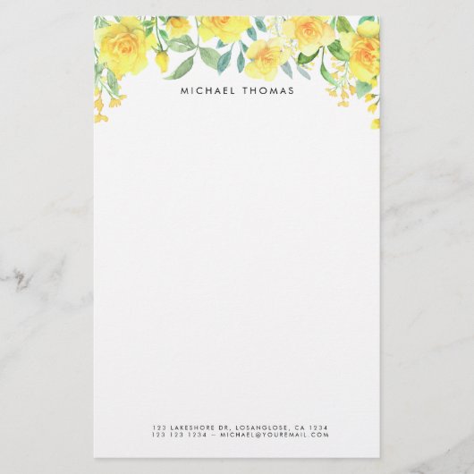 水彩黄色い夏の花パーソナライズされた 便箋 (正面)