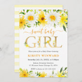 水彩黄色い夏の花ベビーシャワー 招待状 (正面/裏面)