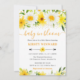 水彩黄色い夏の花ベビーシャワー 招待状