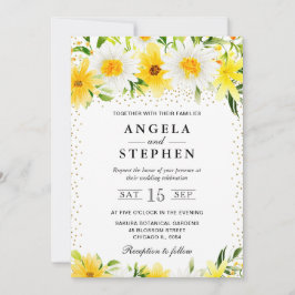 水彩黄色い夏結婚の花 招待状