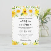水彩黄色い夏結婚の花 招待状 (スタンド正面)