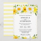水彩黄色い夏結婚の花 招待状 (正面/裏面)