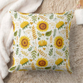 水彩黄色い明るいヒマワリ模様 クッション (ブランケット)